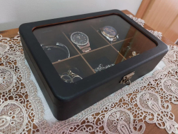 Caixa Relógio Pintura 6 divisórias tampa vidro