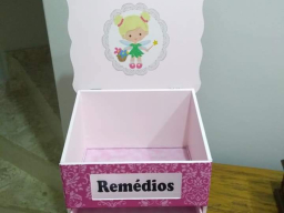 Caixa Remedios Rosada 2 gavetas e texto vidro